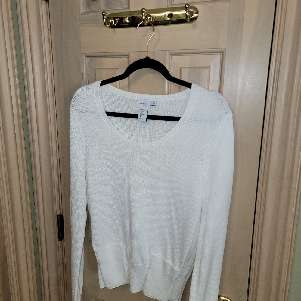 Misses sz L Calvin Klein White Sweatee 2 front Pockets - Picture 5 of 5
